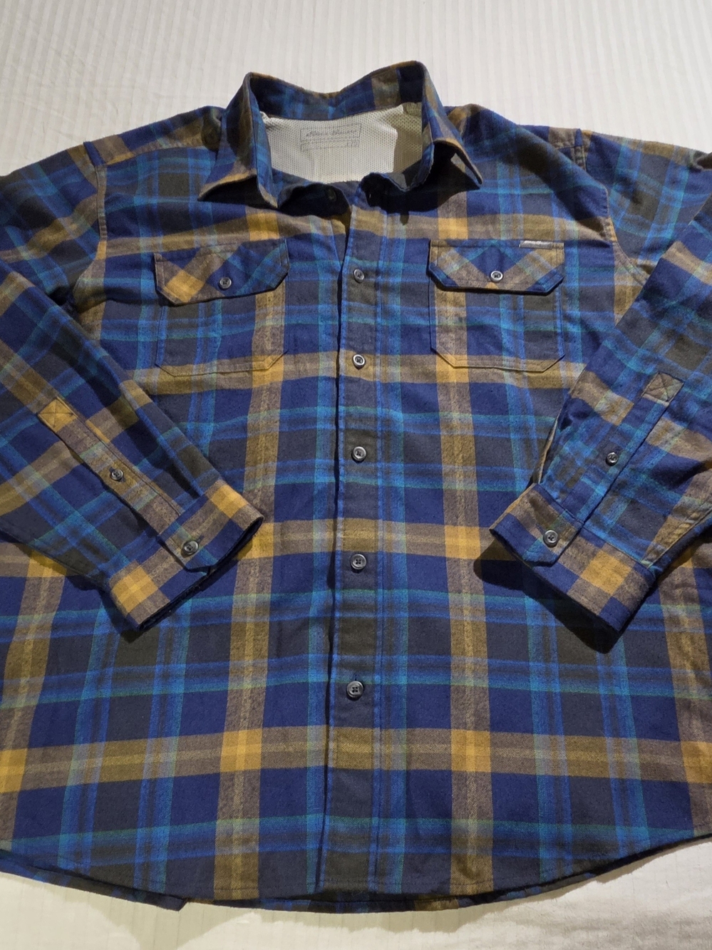 Eddie Bauer Men's Flannel Shirt Sailor Blue Plaid 2XL